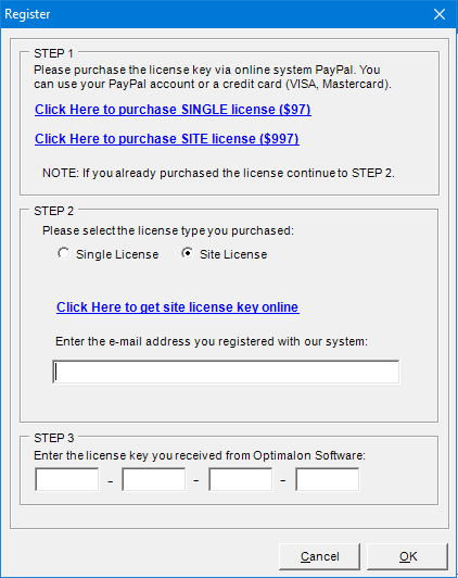 Registration form for site license.