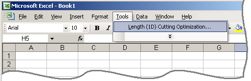 How to start 1DCutX in Excel 2003.